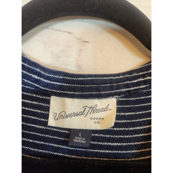 Universal Thread Women's Blue White Stripe Sleeveless Tiered Belted Mini Dress L - Picture 3 of 6